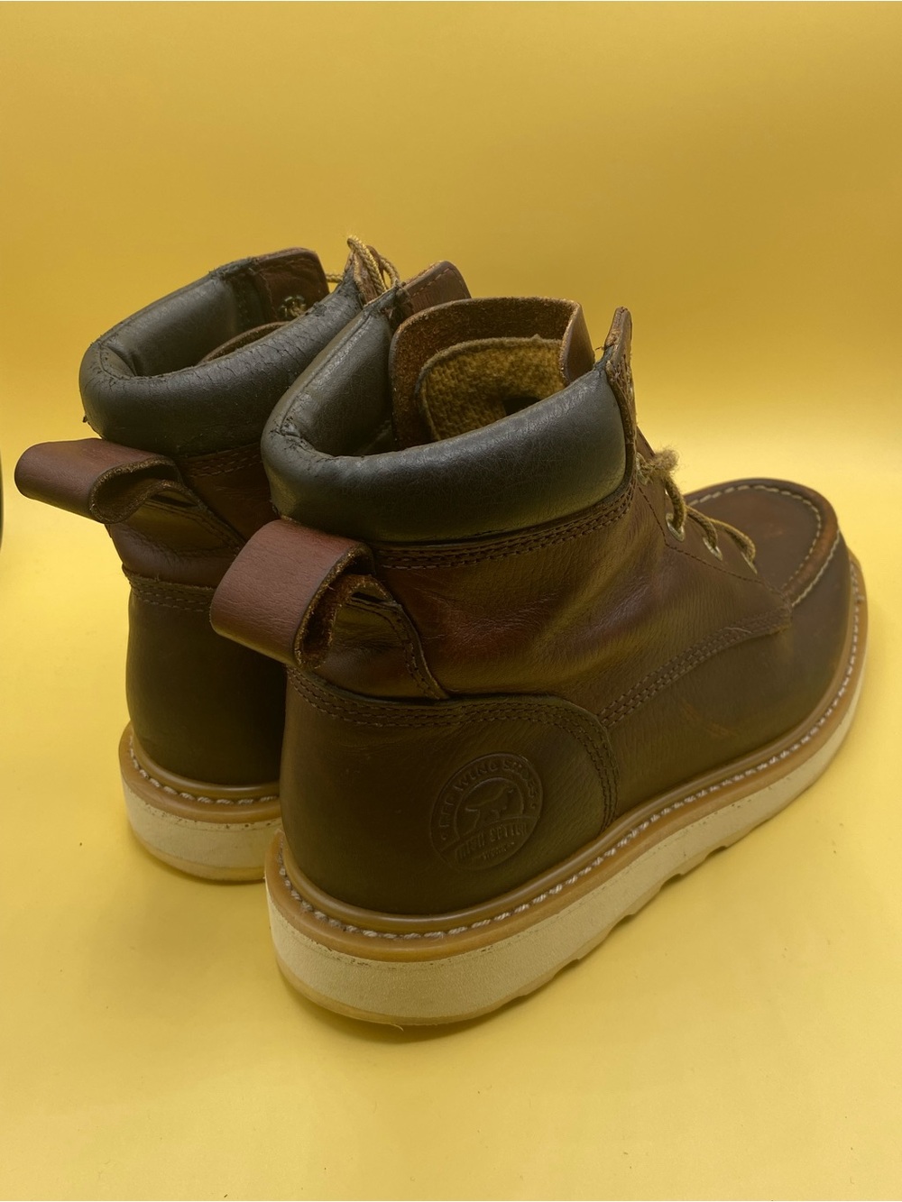 Irish Setter Brown Leather Moc-Toe Work Boots with Lace-Up Collar - Picture 2 of 4